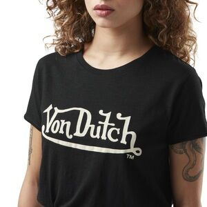 Von Dutch Logo Crop Tee Black Women’s Size Large NEW